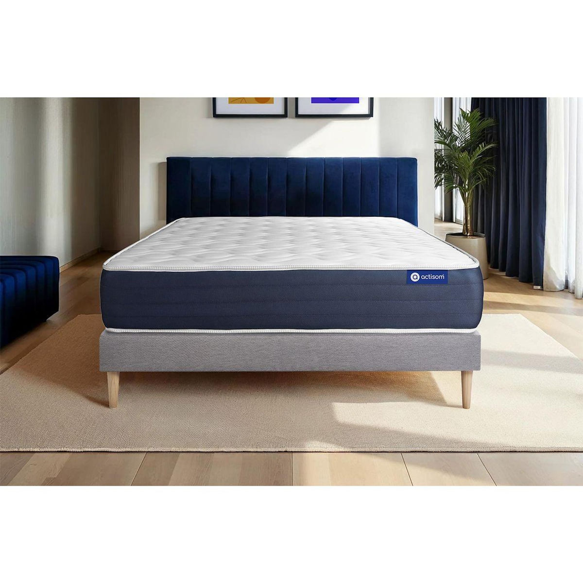 ACTISOM Ensemble matelas Mémoire de forme ACTIMEMO SLEEP 120x190 5zones de confort + sommier KIT gris