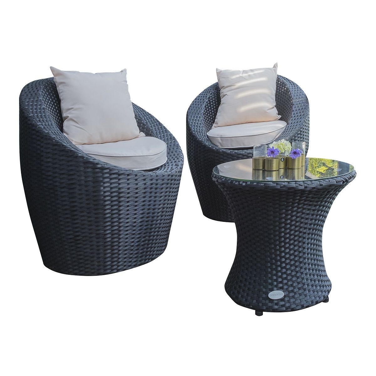 DCB GARDEN Salon bas de jardin - 2 places - Aluminium/résine tressée - Noir - TOTEM