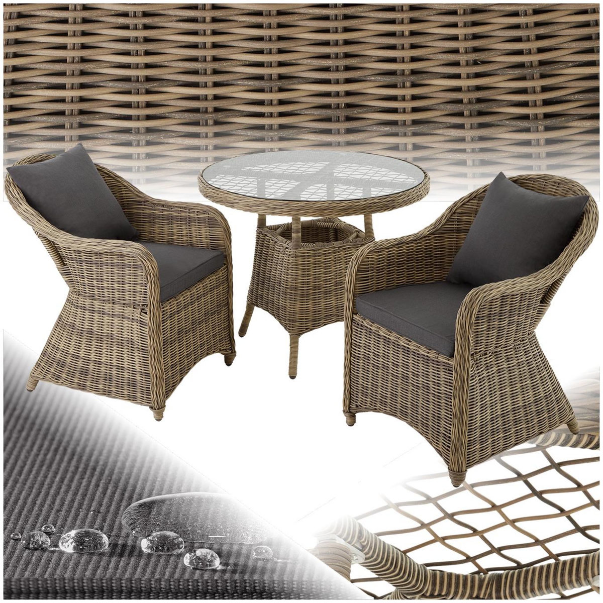 tectake Salon de jardin avec cadre en aluminium marron naturel