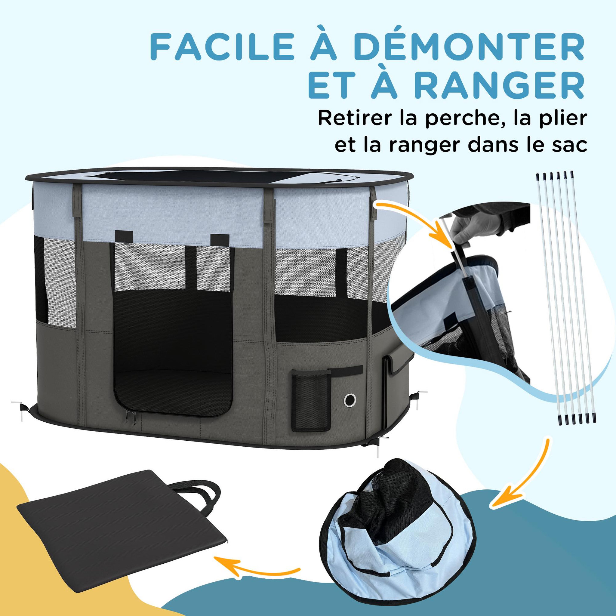 Voir la diapositive 5 : PAWHUT Parc pour chien pliable dim. 94l x 74l x 60h cm tissu oxford gris noir