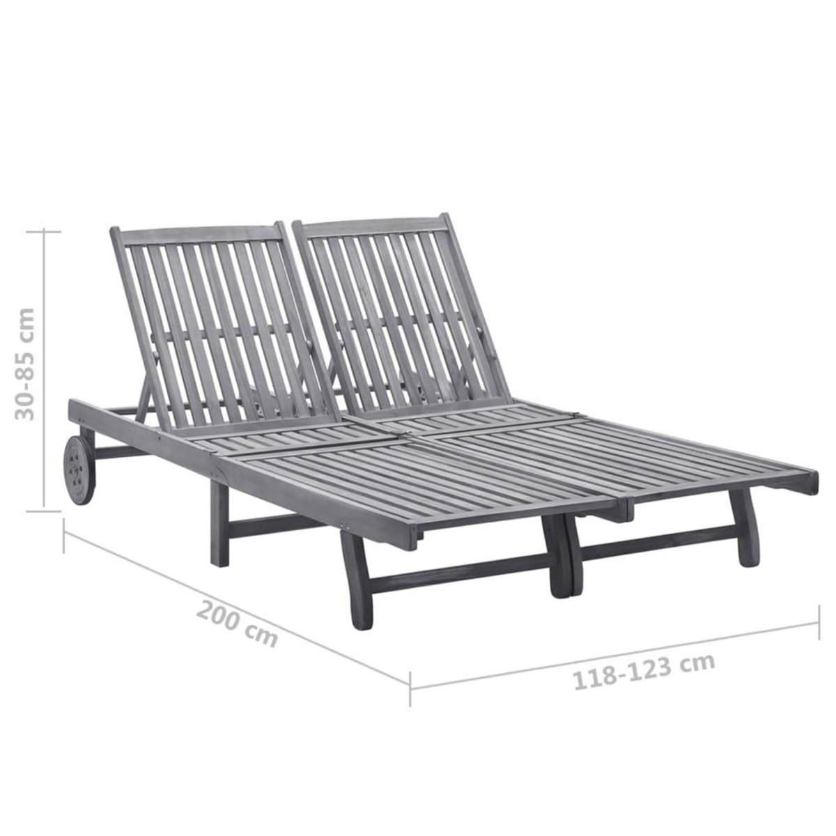 VIDAXL Chaise longue de jardin 2 places avec coussin Gris Acacia