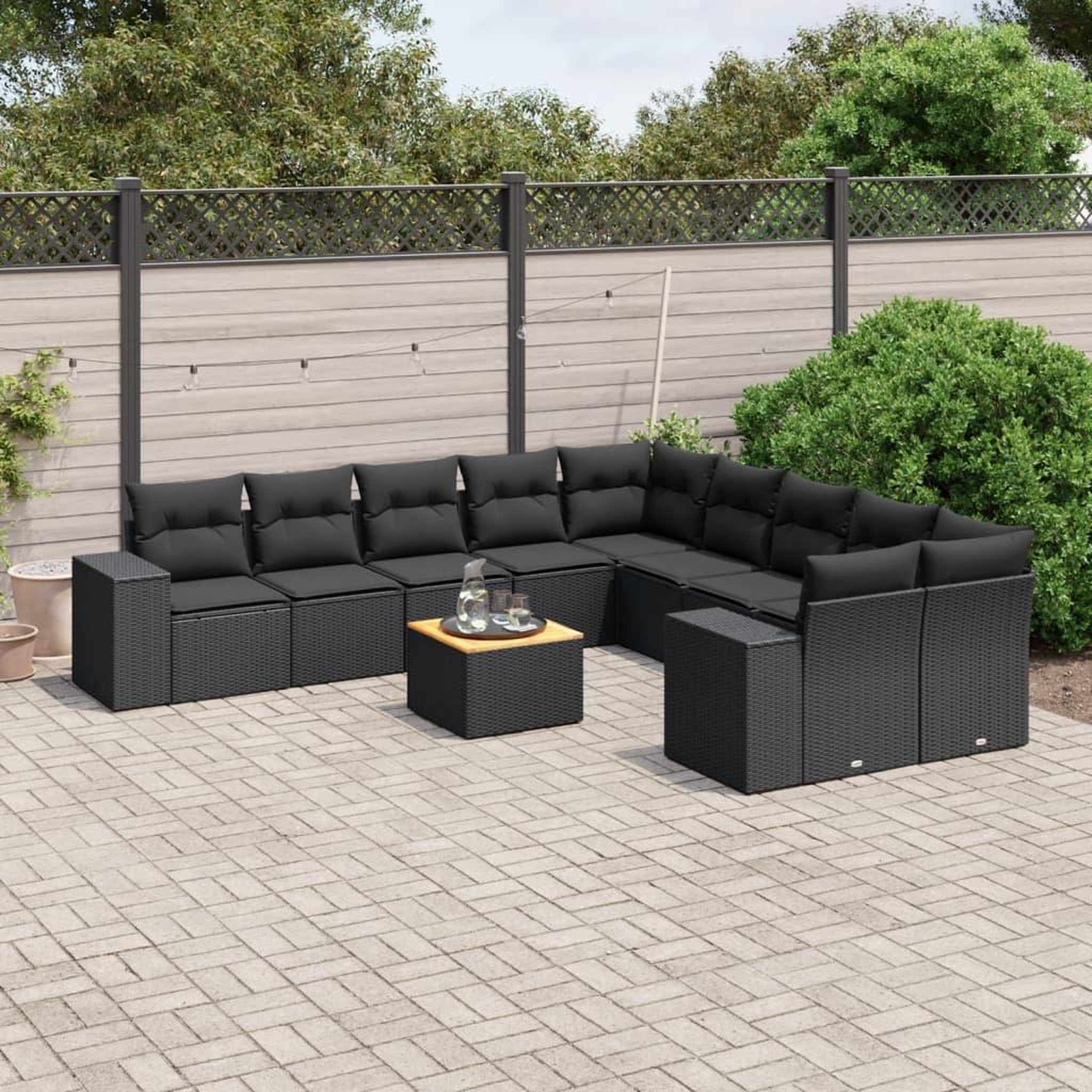 VIDAXL Salon de jardin 11 pcs avec coussins noir resine tressee