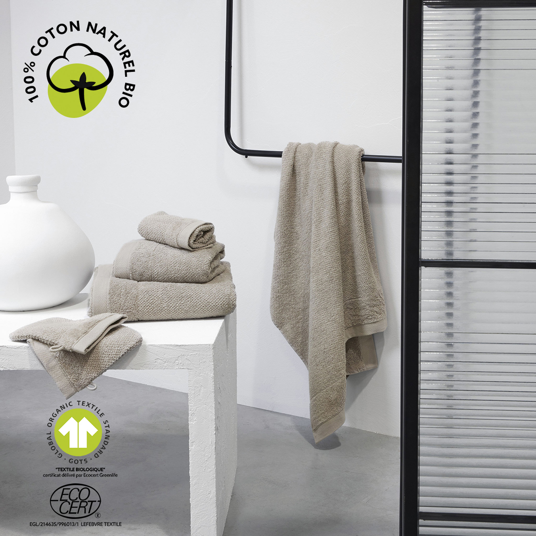 Voir la diapositive 3 : TODAY Drap de bain uni en Coton bio 450 G/M²