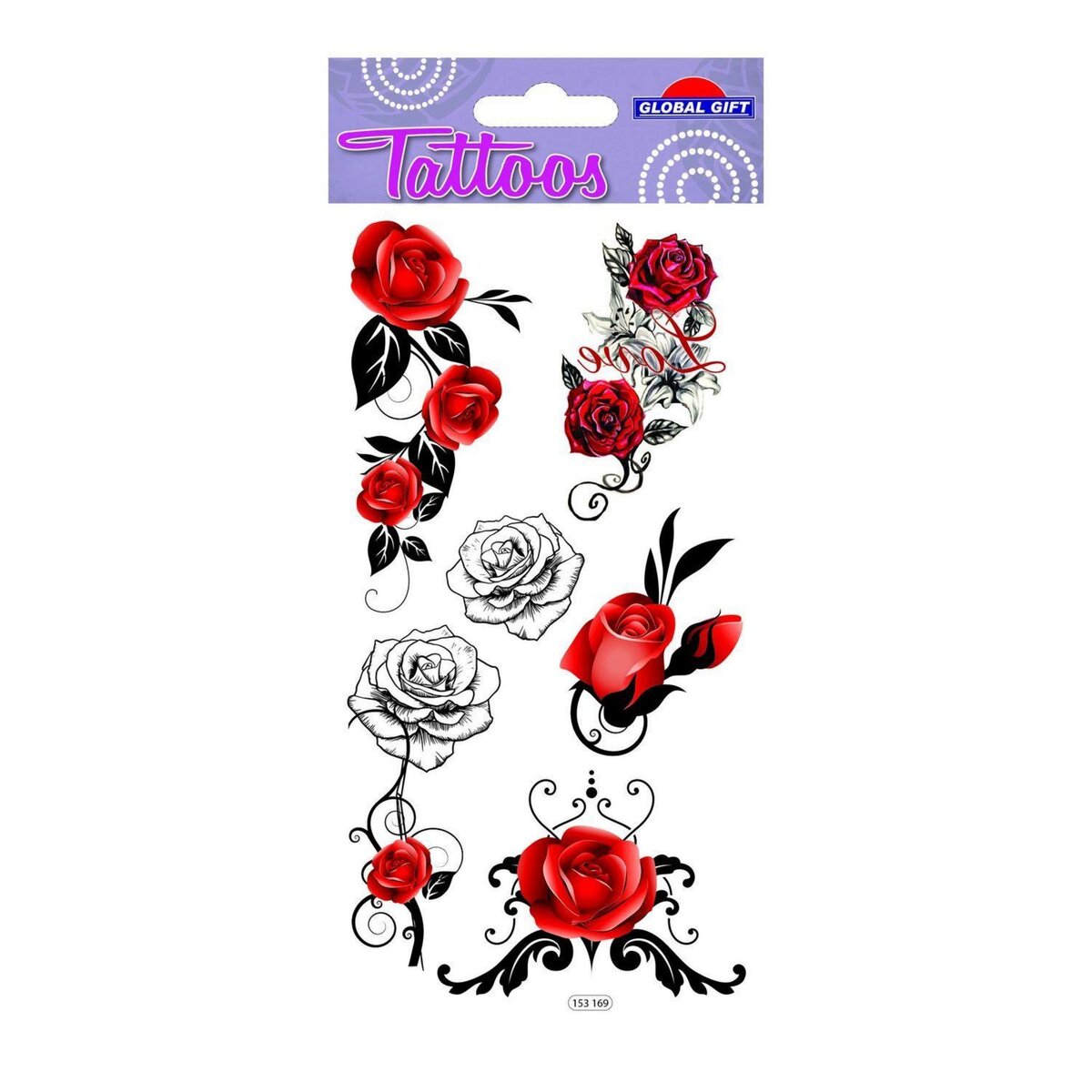  Tatouages temporaires - Roses - Noir & Rouge