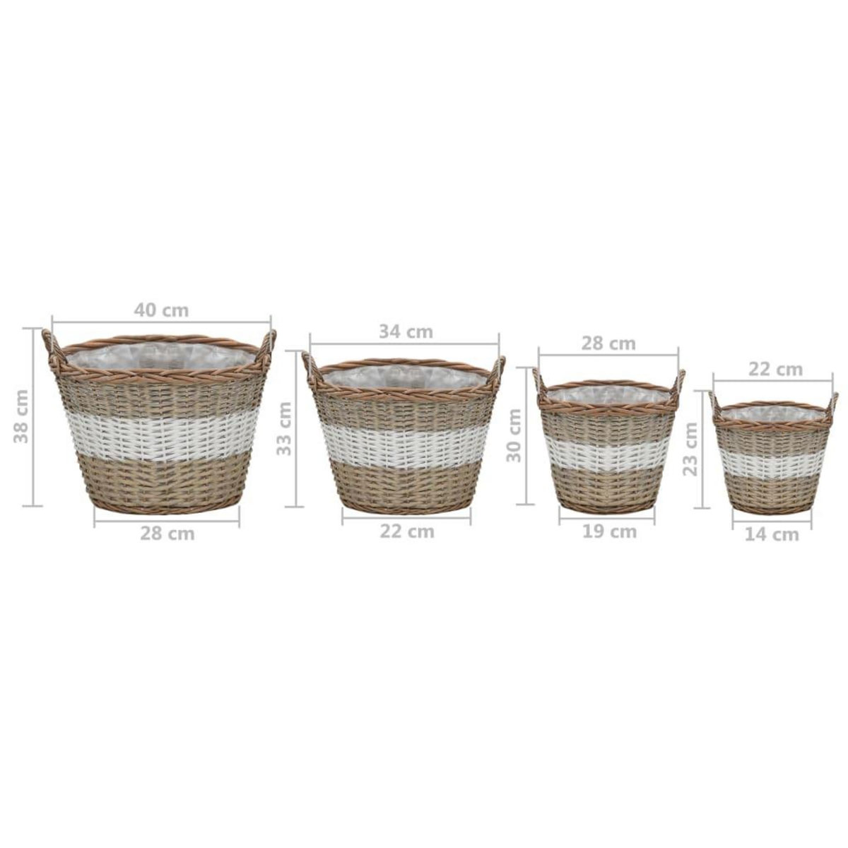 VIDAXL Lits sureleves 4 pcs Osier avec doublure en PE