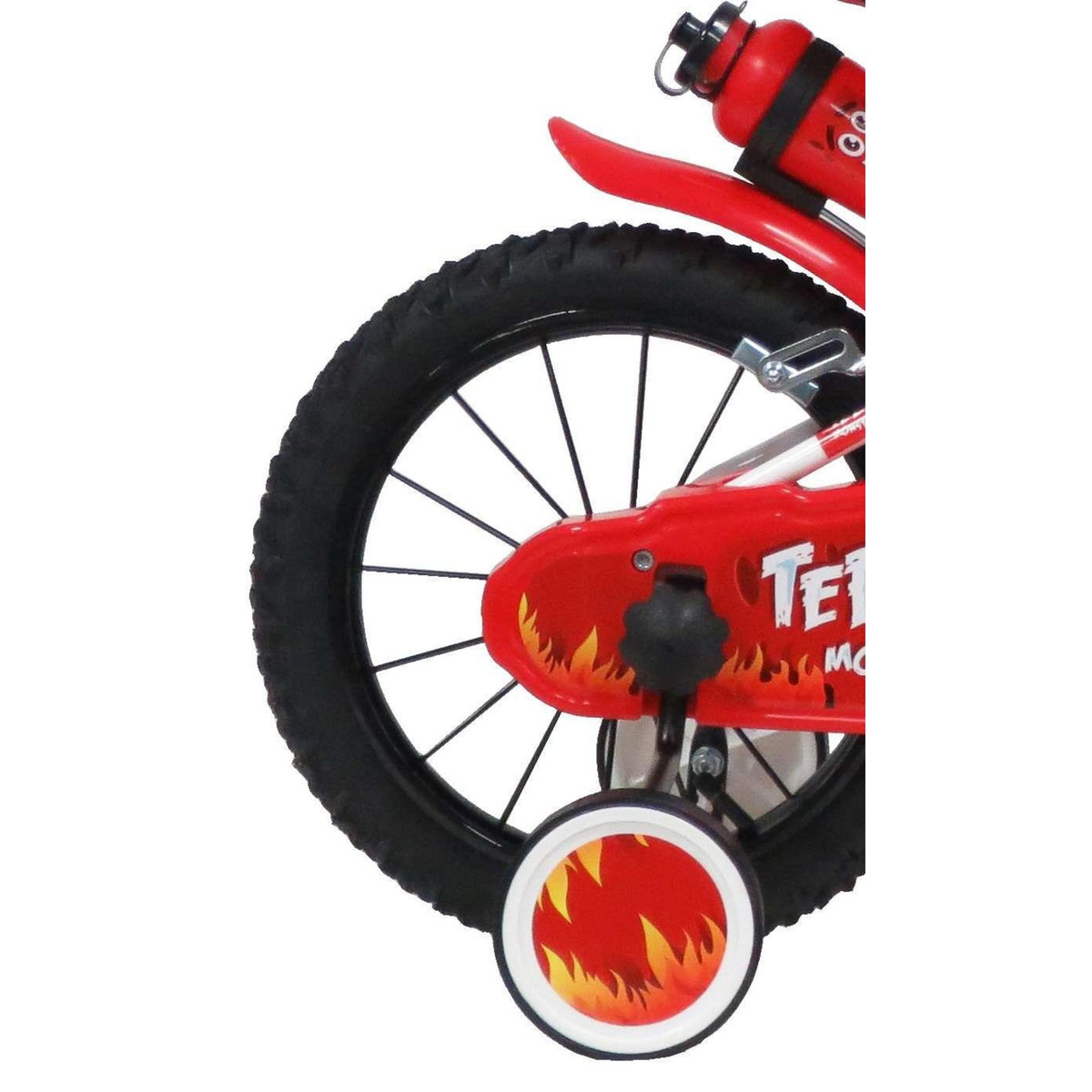 Vélo enfant - Modème 14'' Teen Monster pour enfant de 95/110 cm avec stabilisateurs - Plaque décorative avant - Porte bidon - 2 freins