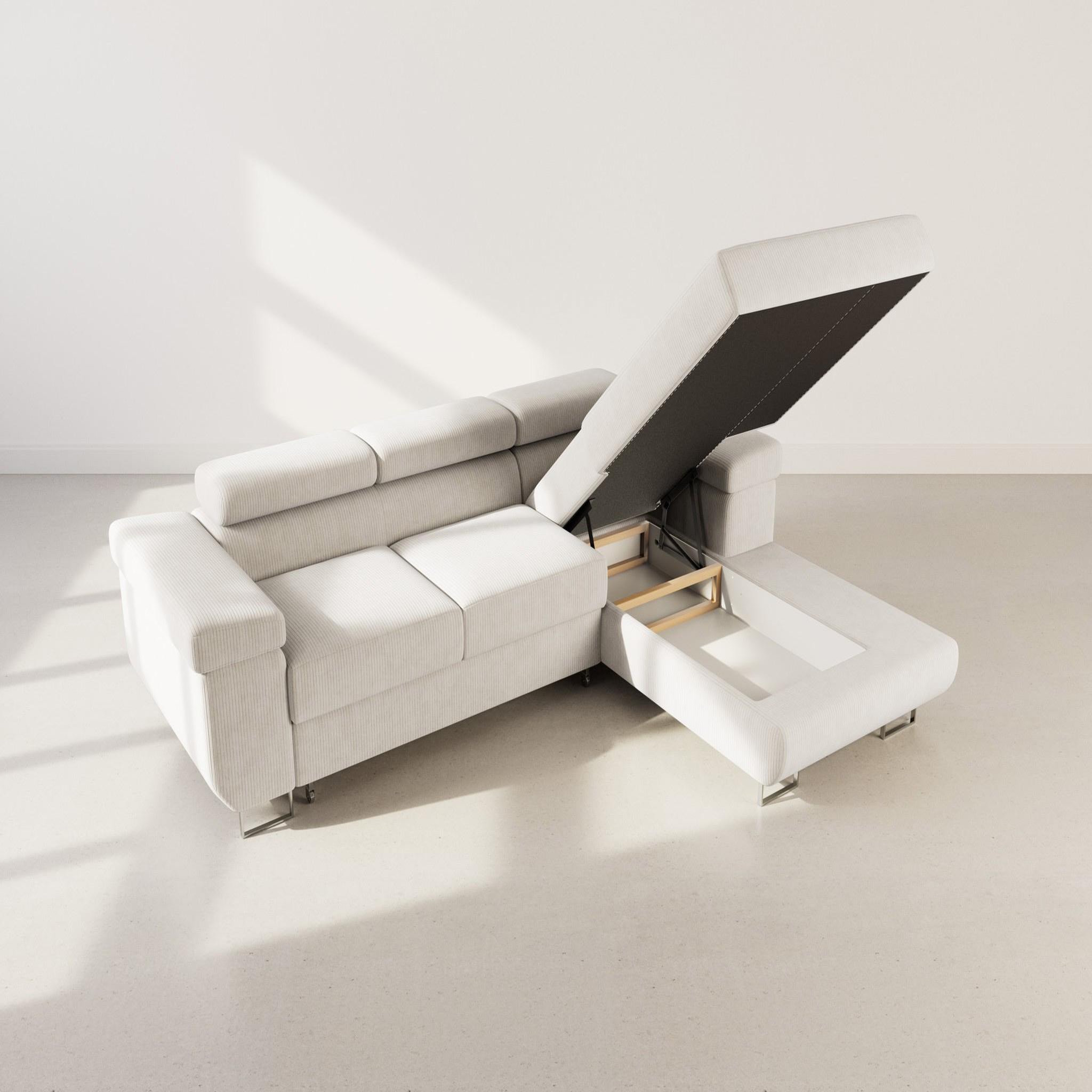 Voir la diapositive 3 : BEST MOBILIER Pablo - canapé d'angle droit - 6 places - convertible avec coffre et têtières réglables - en velours côtelé