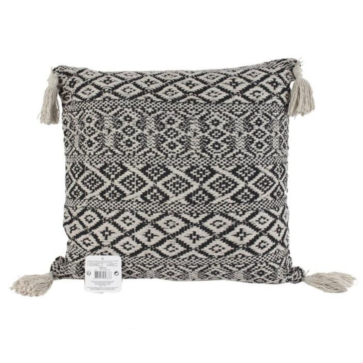 Paris Prix Coussin à Pompons  Ethnique Chic  40x40cm Noir