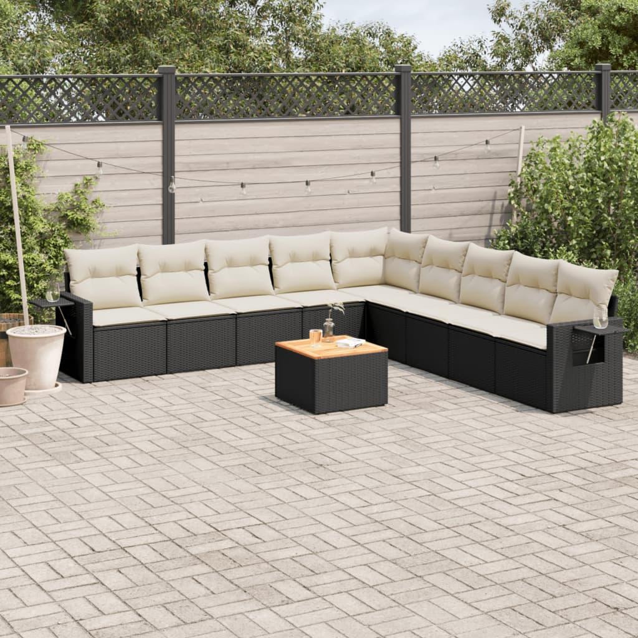 VIDAXL Salon de jardin 10 pcs avec coussins noir resine tressee