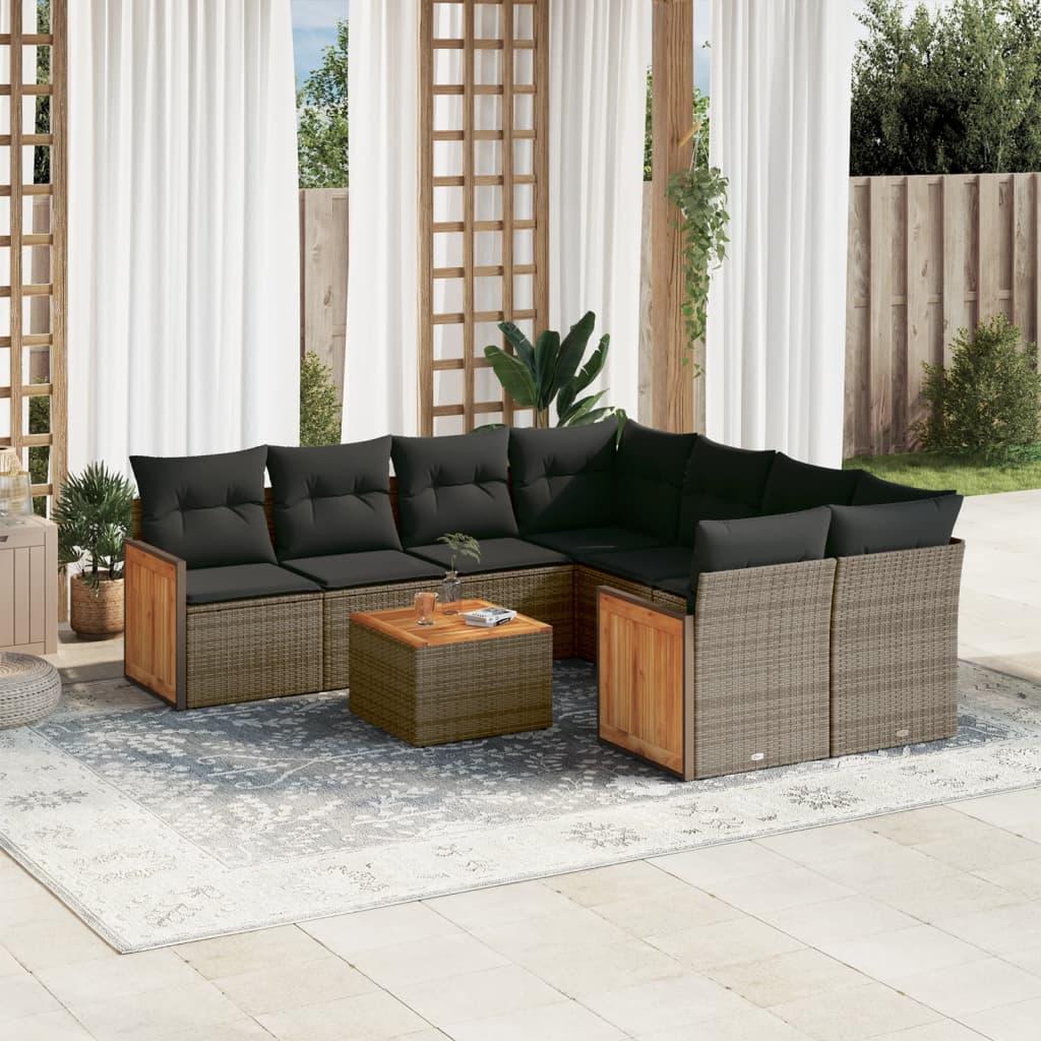 VIDAXL Salon de jardin 9 pcs avec coussins gris resine tressee