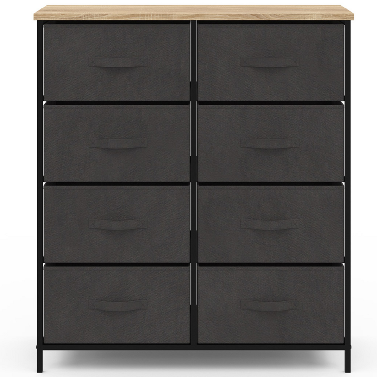 ID MARKET Commode 8 tiroirs en tissu ALTA 80 cm gris anthracite et plateau effet bois design industriel