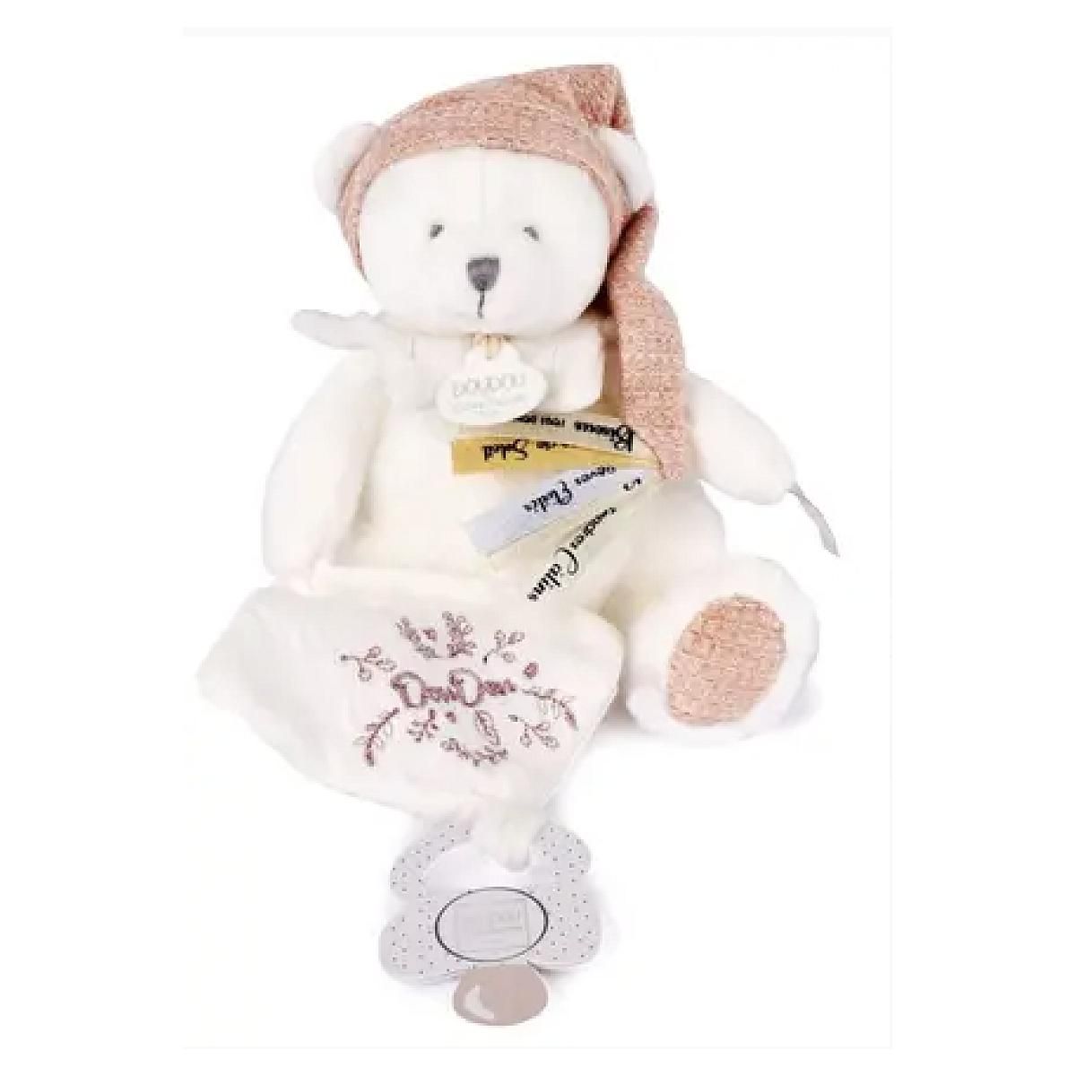 DOUDOU ET COMPAGNIE Doudou 25 ans - Ours rose pantin attache sucette