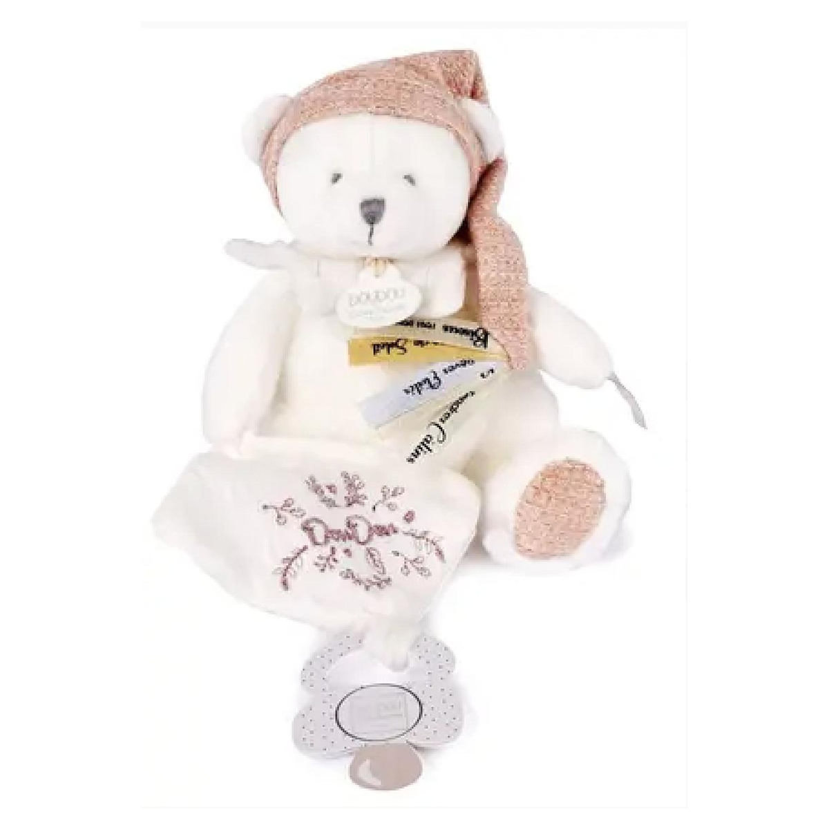 DOUDOU ET COMPAGNIE Doudou 25 ans - Ours rose pantin attache sucette