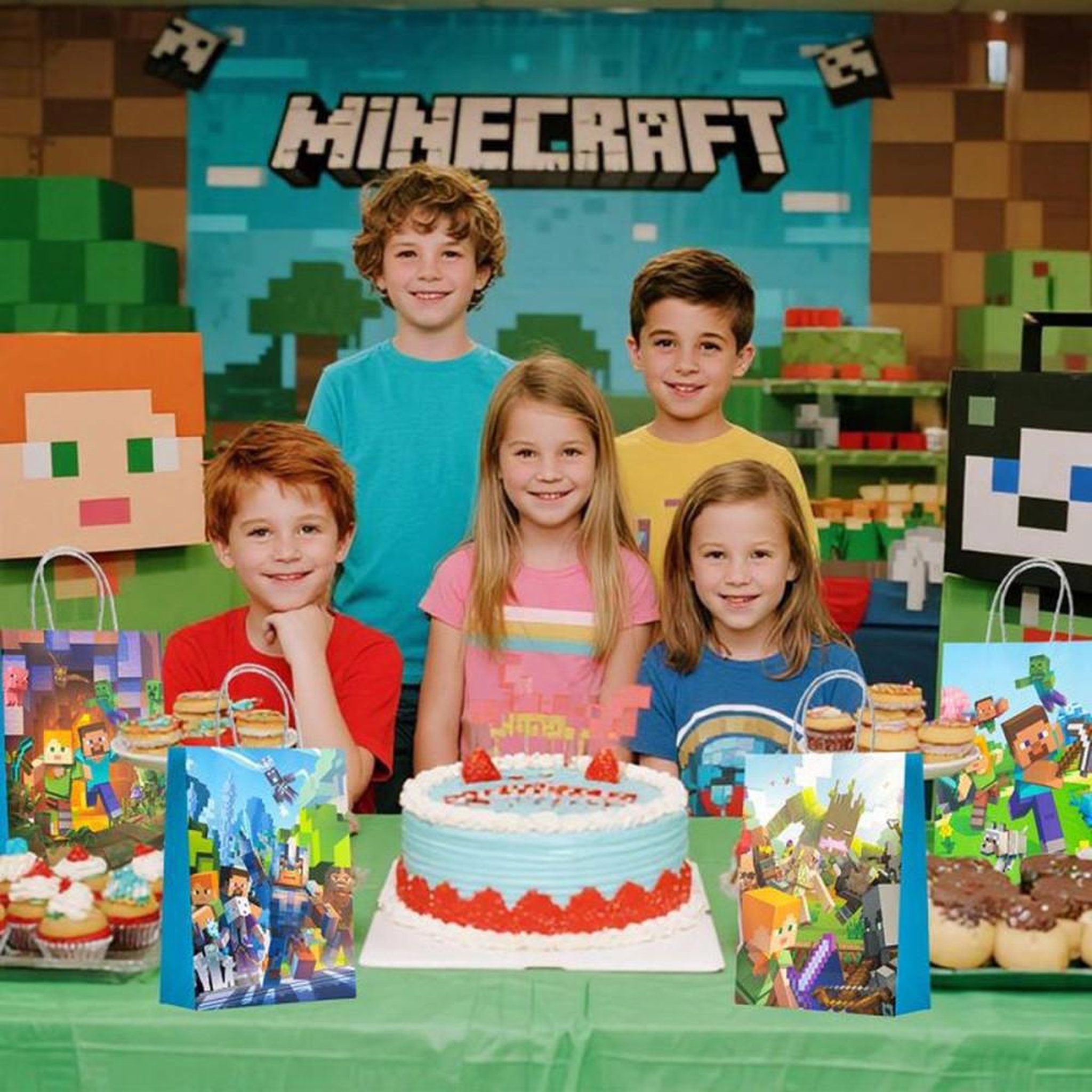 Voir la diapositive 4 : Coffret de 16 sacs cadeaux Minecraft en papier multicolore (4 modèles)