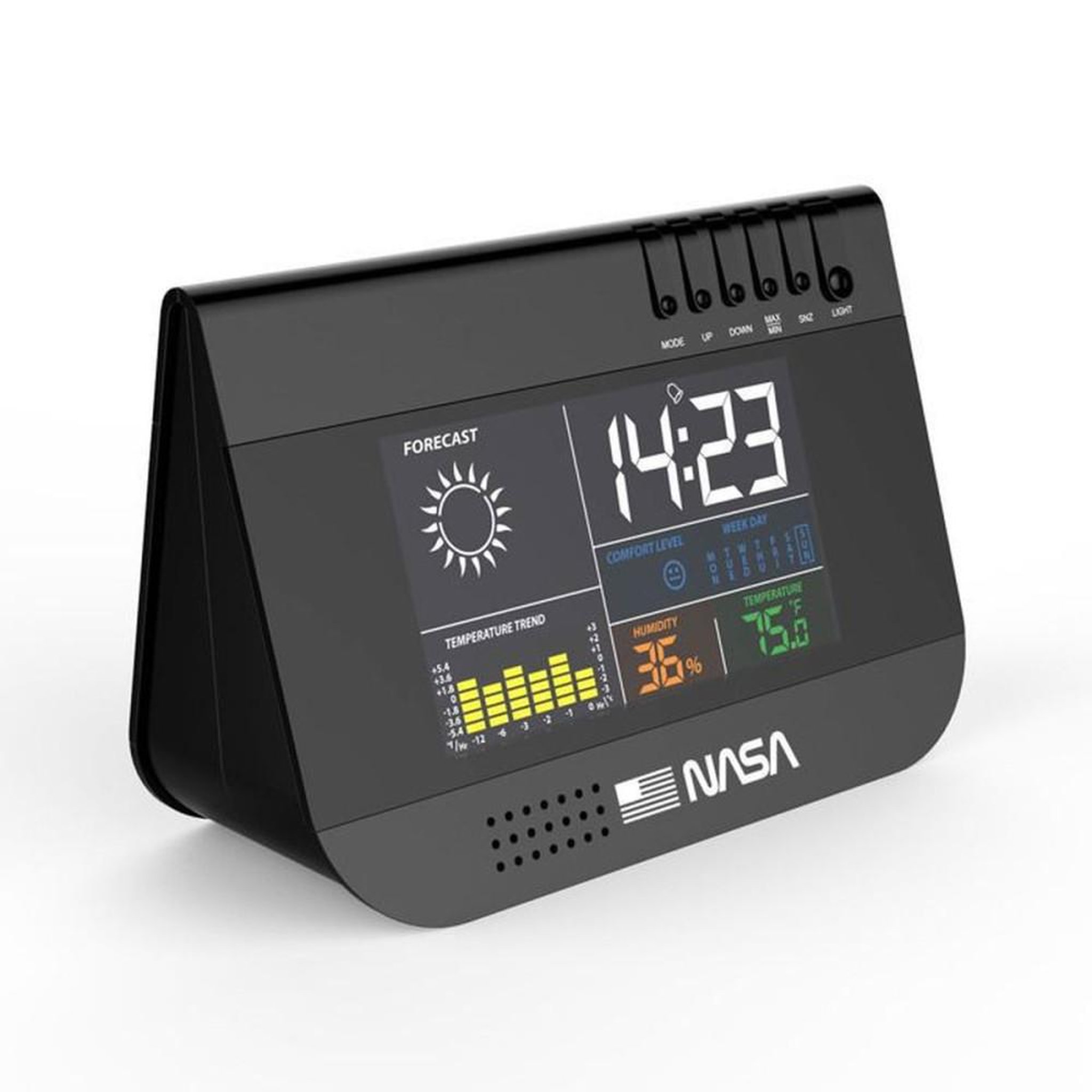 Voir la diapositive 2 : NASA Station météo d'intérieur sans fil avec écran LCD couleur 3,3 pouces, alarme et calendrier, noir