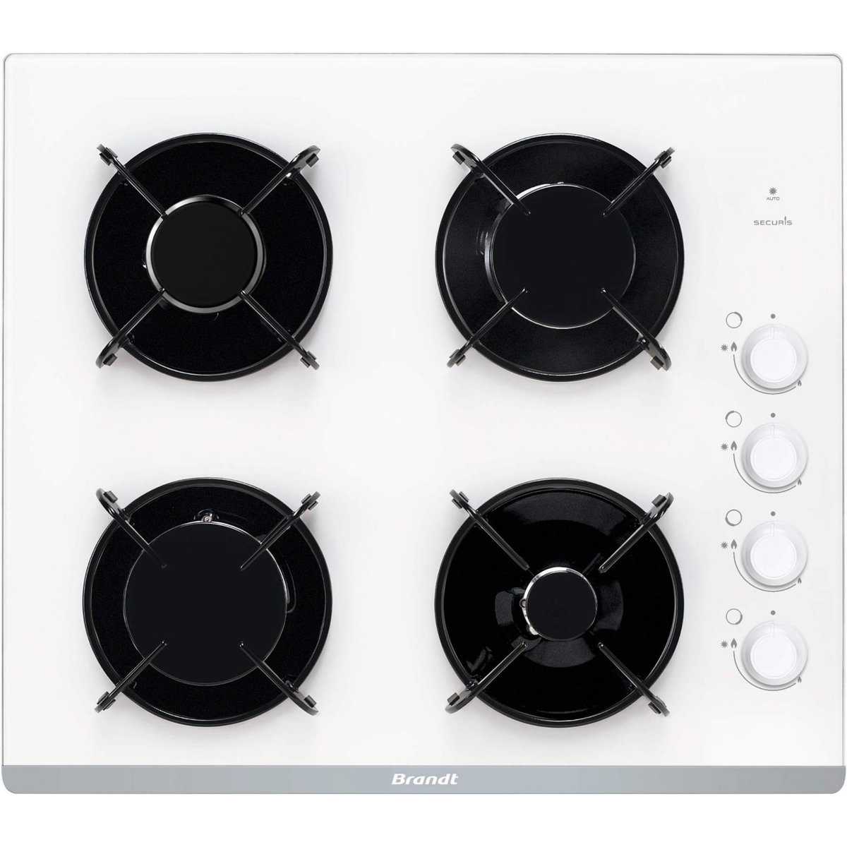 BRANDT Table de cuisson gaz 60cm 4 feux 7700w blanc - bpg6413w