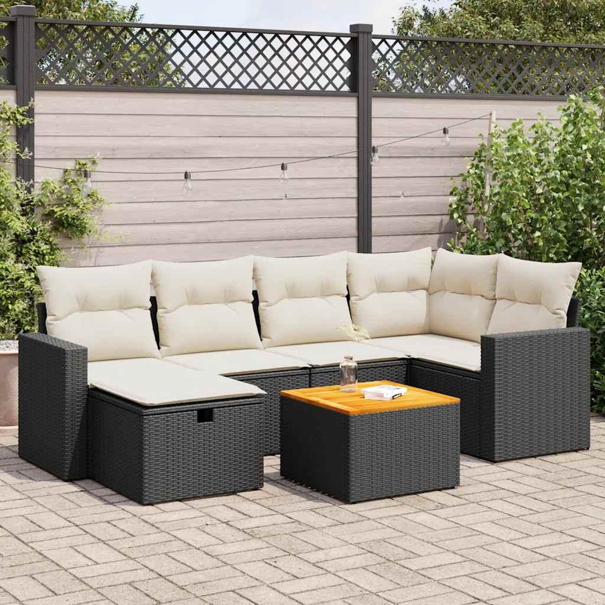 VIDAXL Salon de jardin 7 pcs avec coussins noir resine tressee