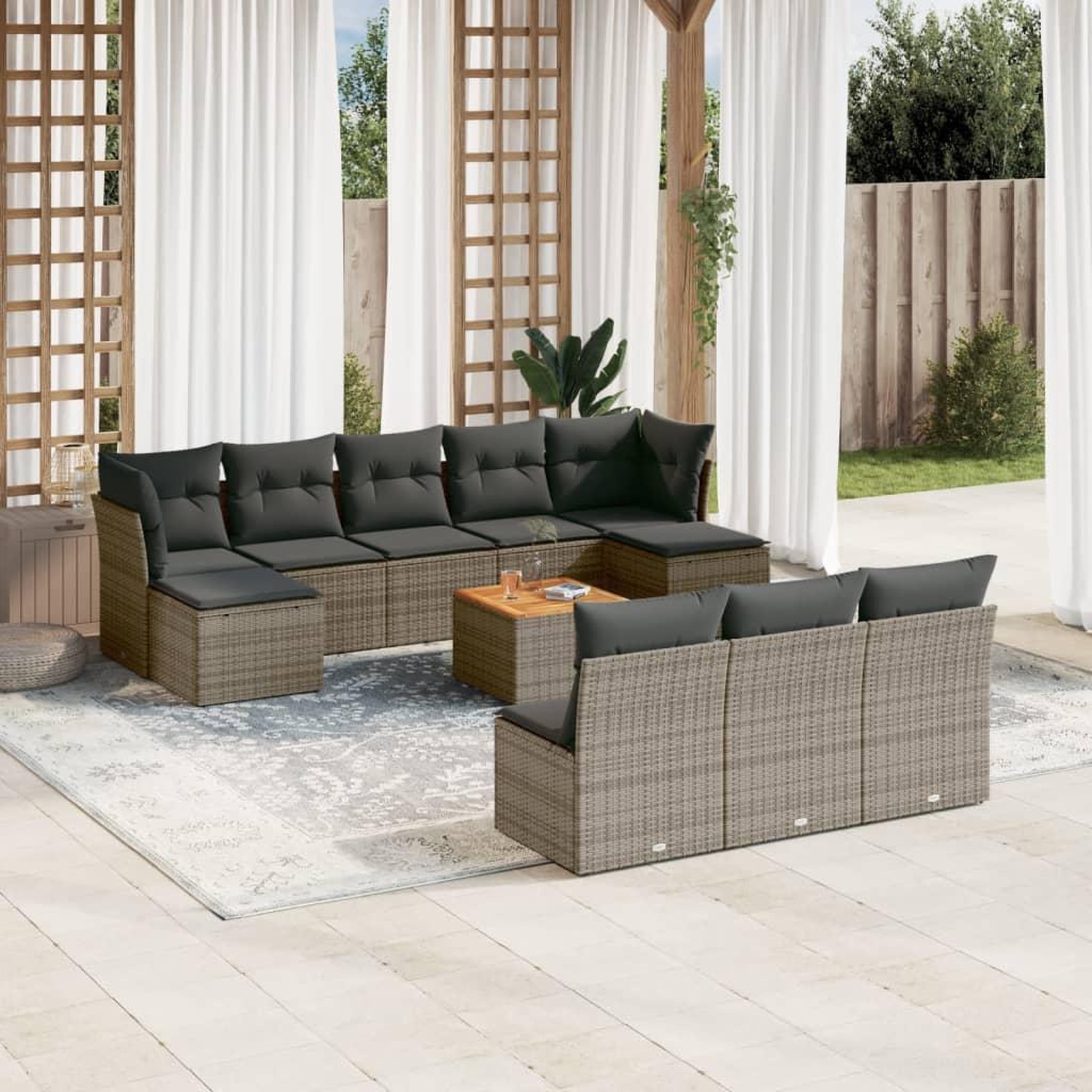 VIDAXL Salon de jardin 11 pcs avec coussins gris resine tressee