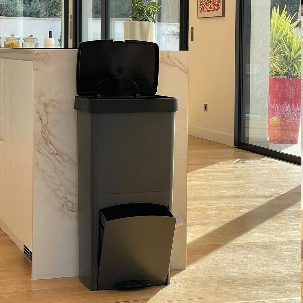 Kitchen move Poubelle de cuisine tri sélectif PICEA Gris Plastique 70L