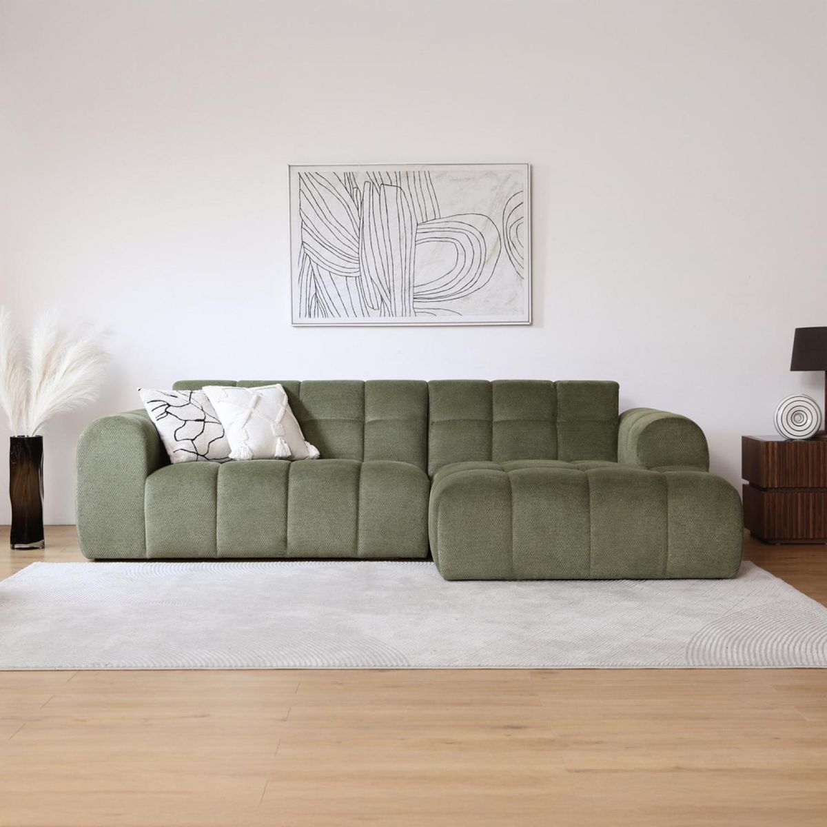 CONCEPT USINE Canapé d'angle 3 places nuage en velours vert SALFORD