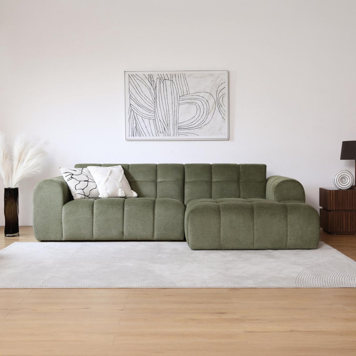 CONCEPT USINE Canapé d'angle 3 places nuage en velours vert SALFORD