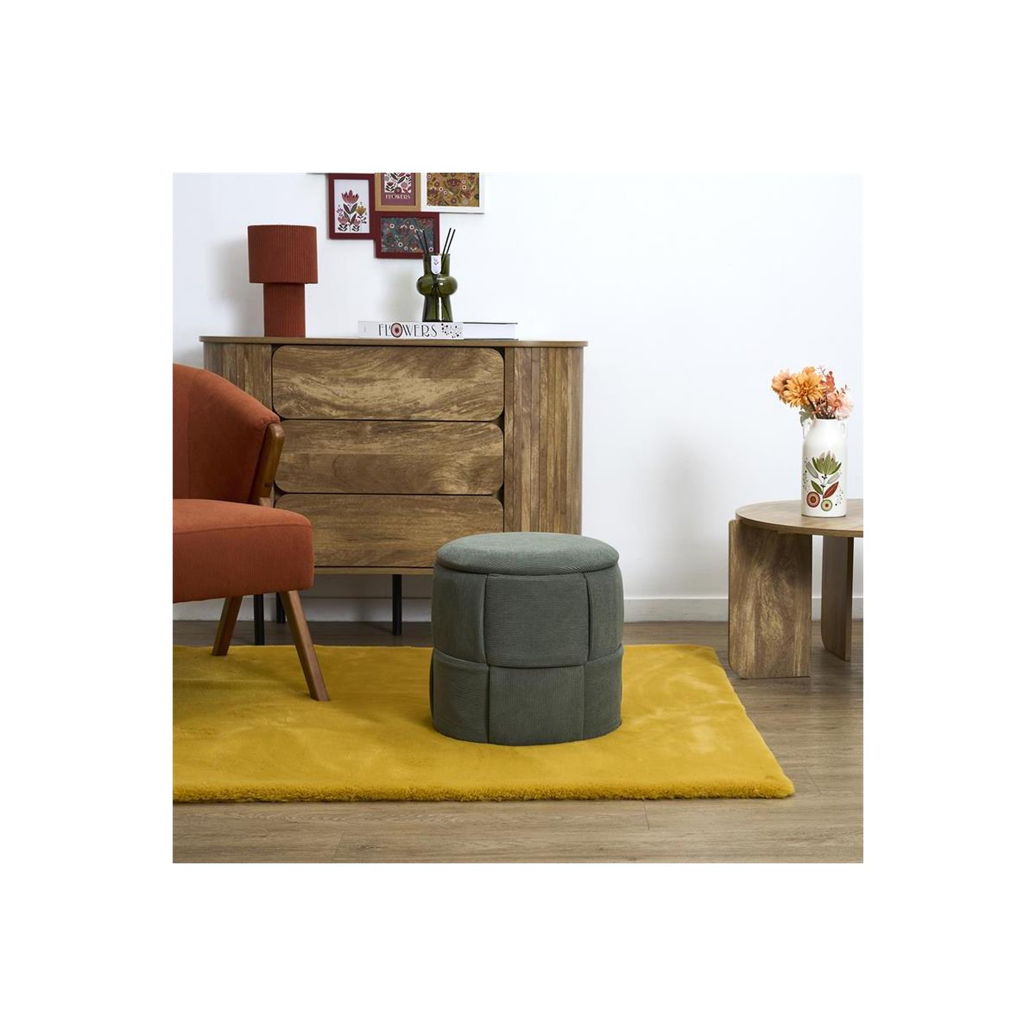 Voir la diapositive 5 : The Home Deco Factory Pouf Coffre Tressé Côtelé  Jules  38cm Vert
