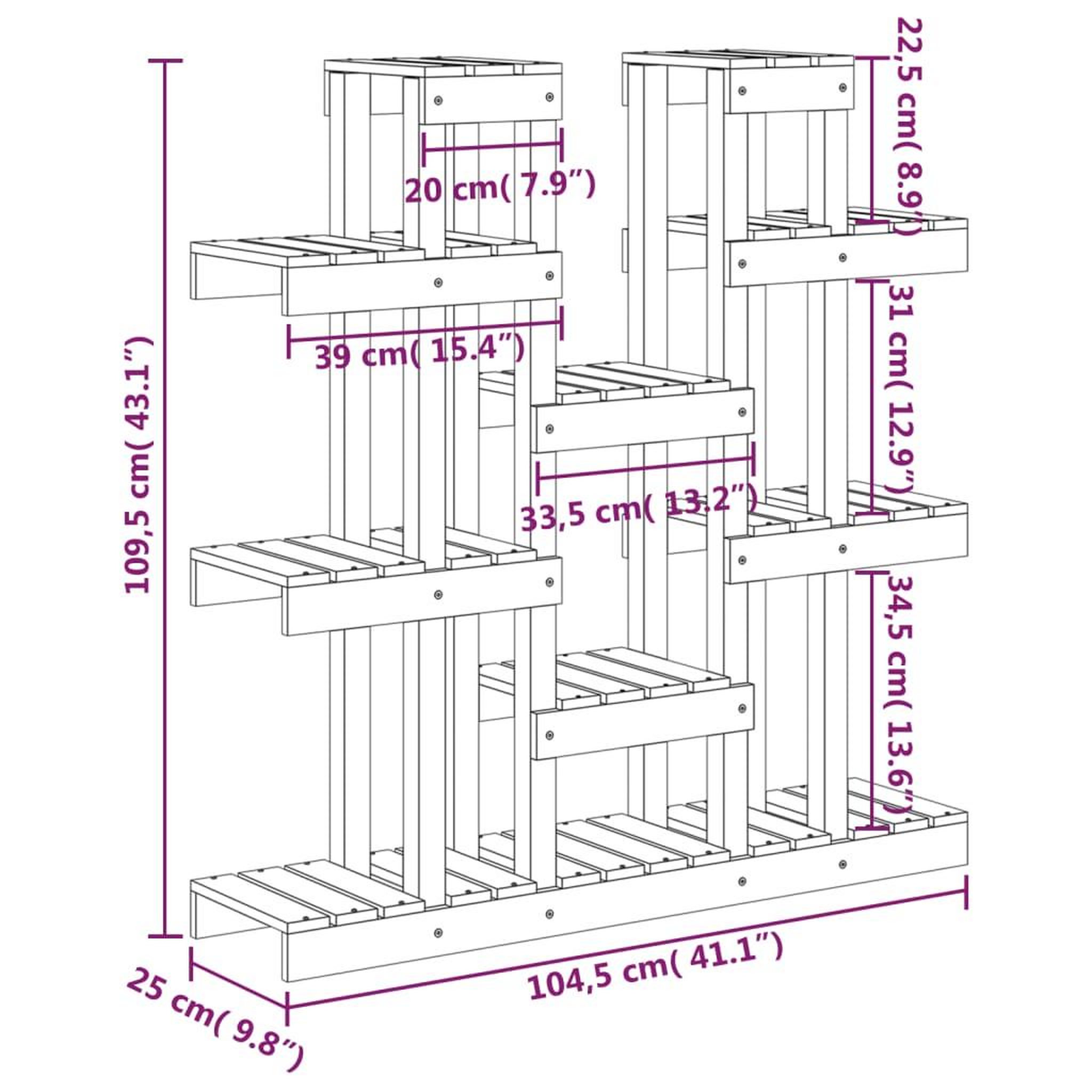 Voir la diapositive 6 : VIDAXL Support a plantes 104,5x25x109,5 cm Bois massif de pin
