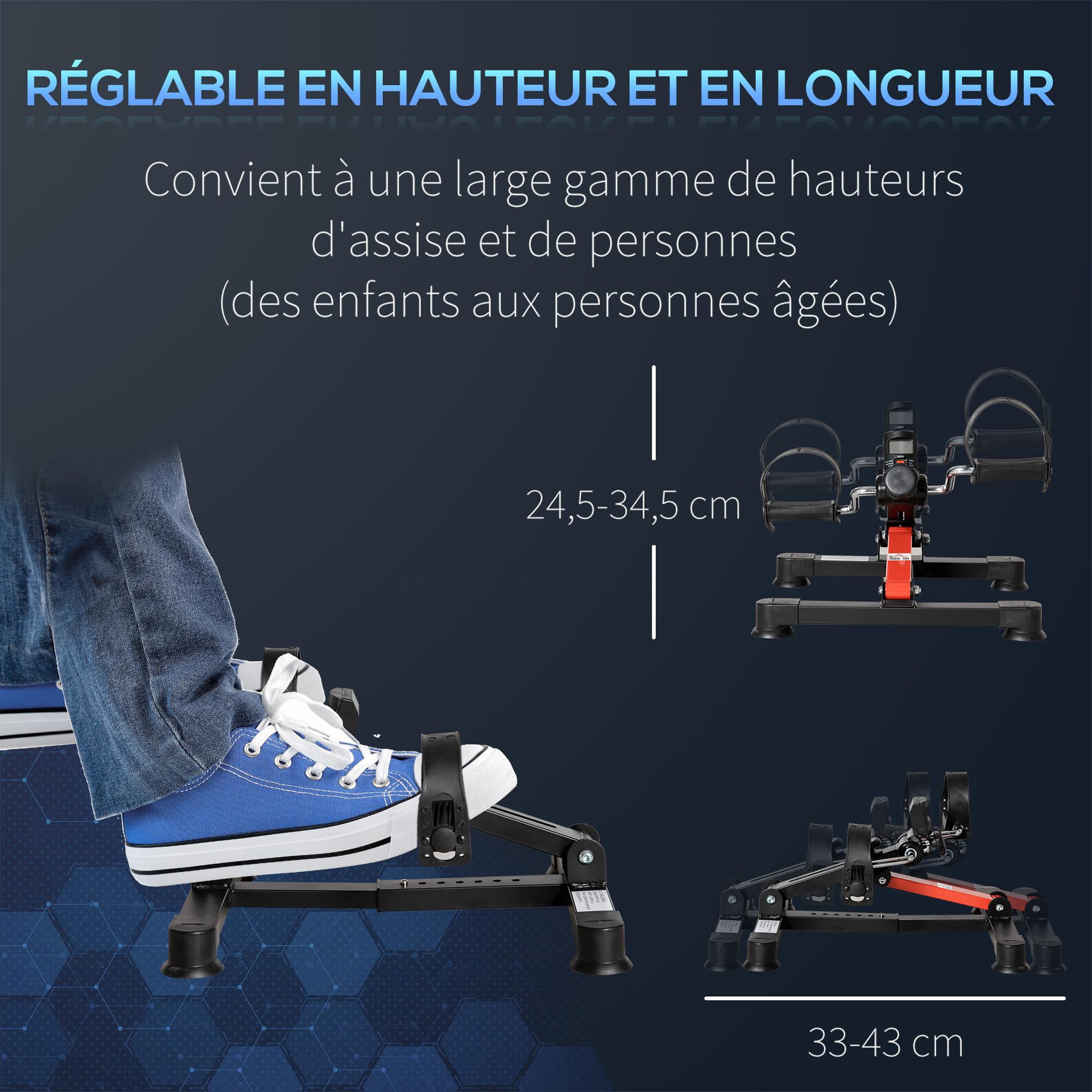 Voir la diapositive 4 : HOMCOM Mini vélo d'appartement mini bike résistance hauteur longueur réglable écran LCD multifonction rouge noir