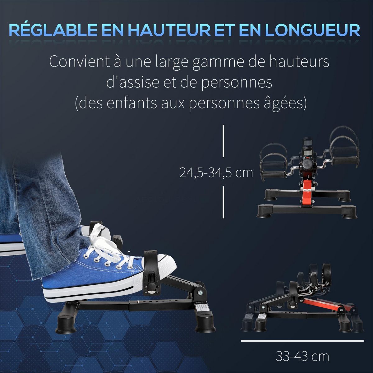 HOMCOM Mini vélo d'appartement mini bike résistance hauteur longueur réglable écran LCD multifonction rouge noir