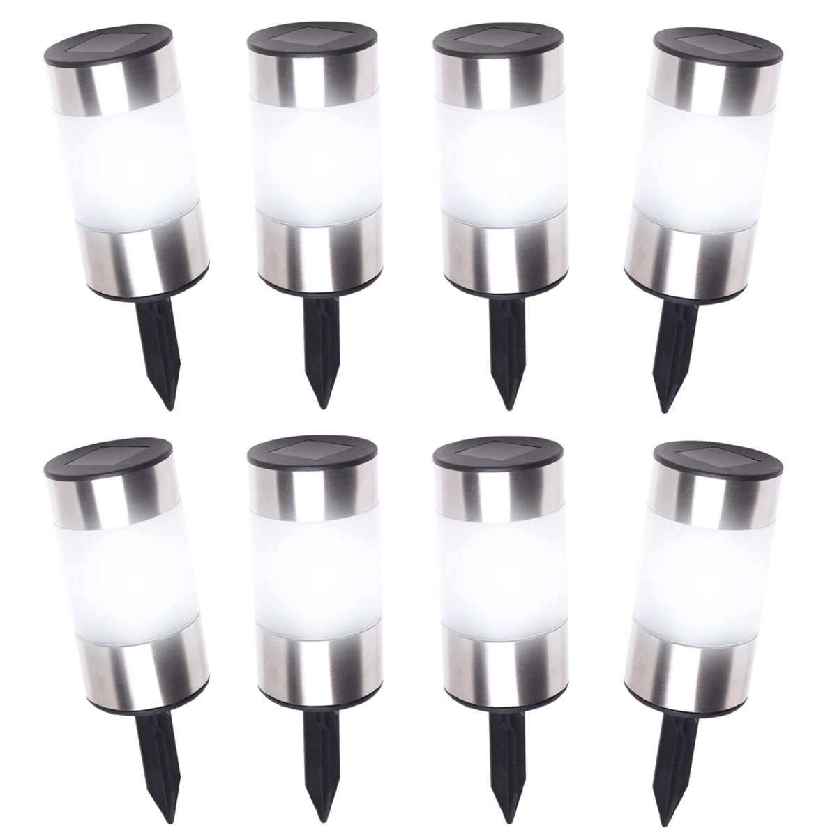 ID MARKET Lot de 8 bornes solaires design inox 2 en 1