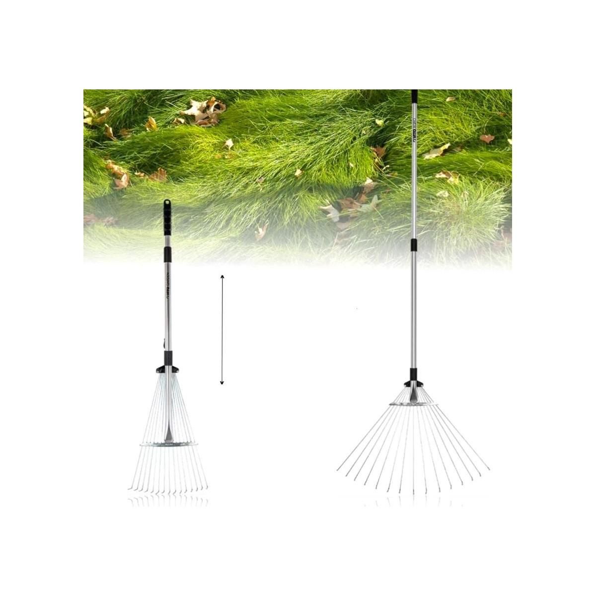 VITO Balai à gazon aluminium 15 dents Manche télescopique 89.5 - 180 cm VITO