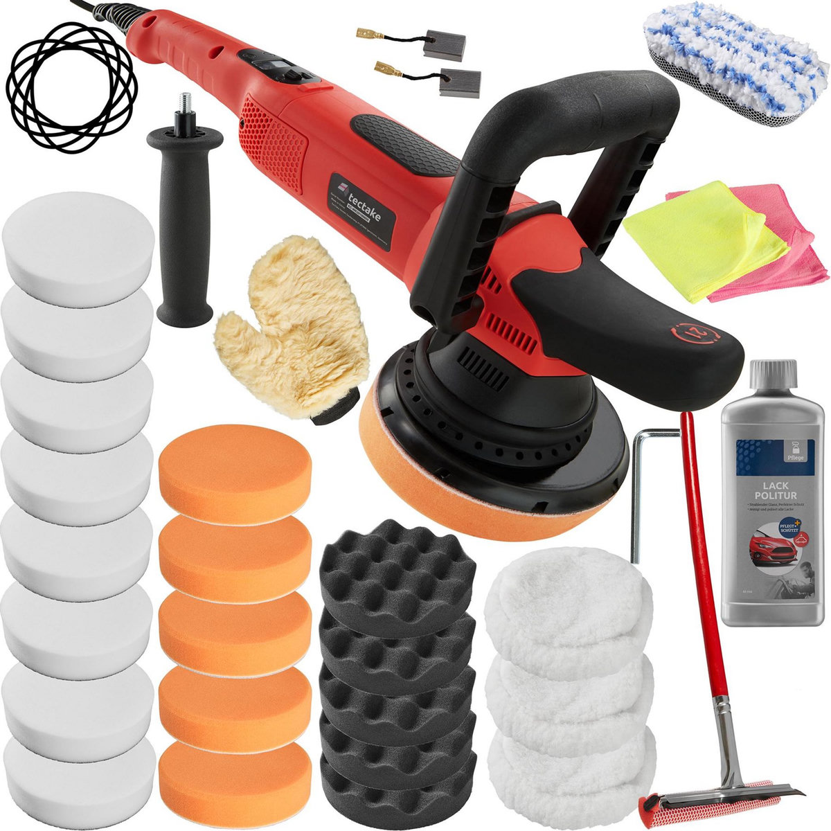 tectake Lustreuse Polisseuse Rectifieuse Excentrique avec 27 Accessoires 810 W noir/rouge