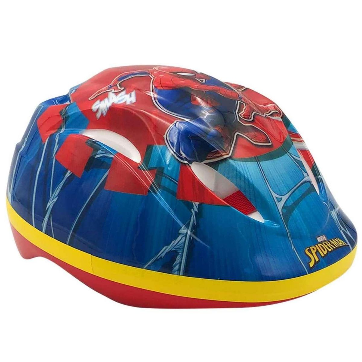 Marvel Vélo enfant - Modèle 14'' Spiderman + Casque - Pour enfant de 95 à 110 cm avec stabilisateurs - Plaque décorative avant - Bidon arrière & 2 freins.
