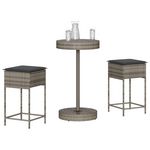 VIDAXL Ensemble de bar de jardin 3 pcs et coussins gris resine tressee