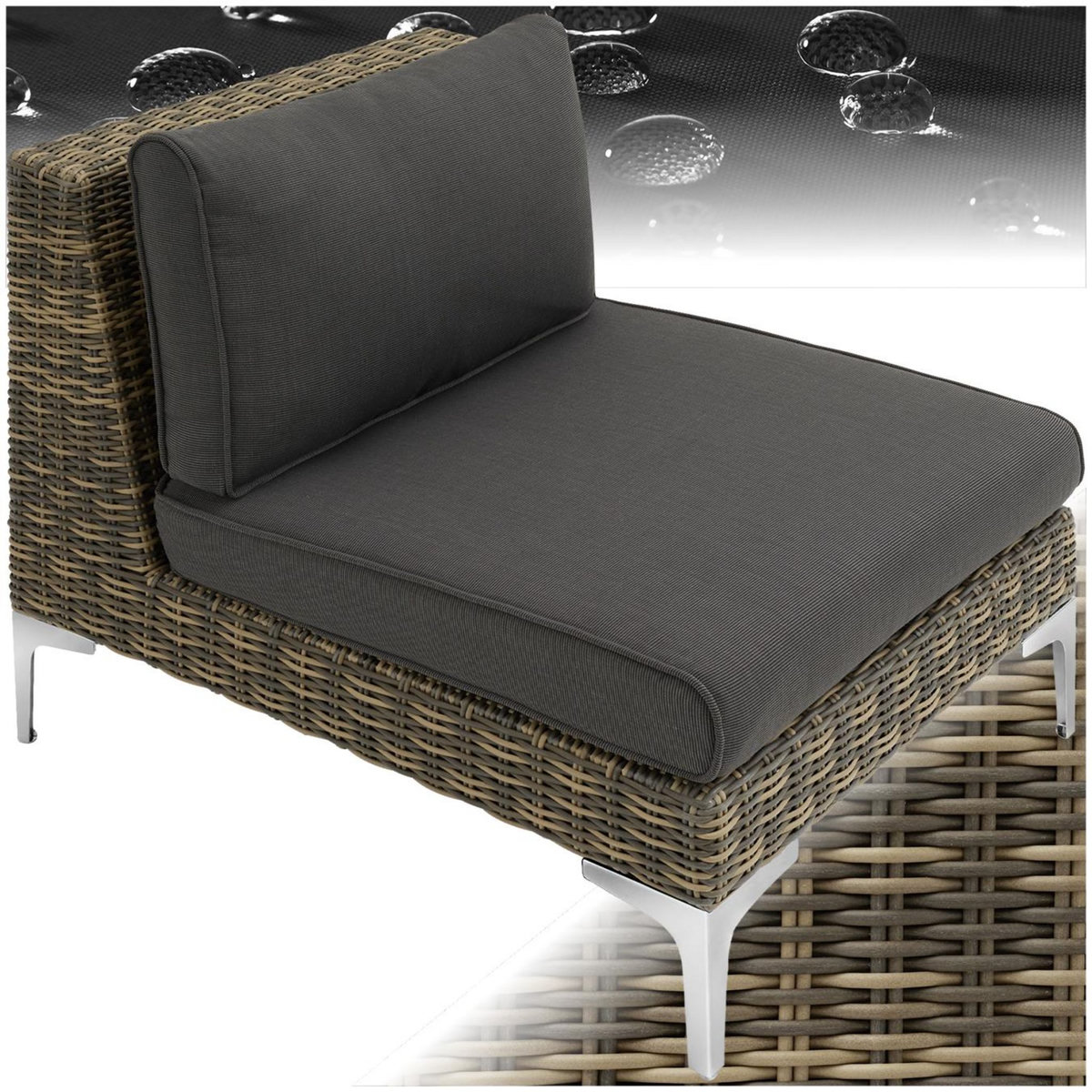 tectake Ensemble modulable en rotin partie centrale élément central structure en aluminium gris anthracite chiné