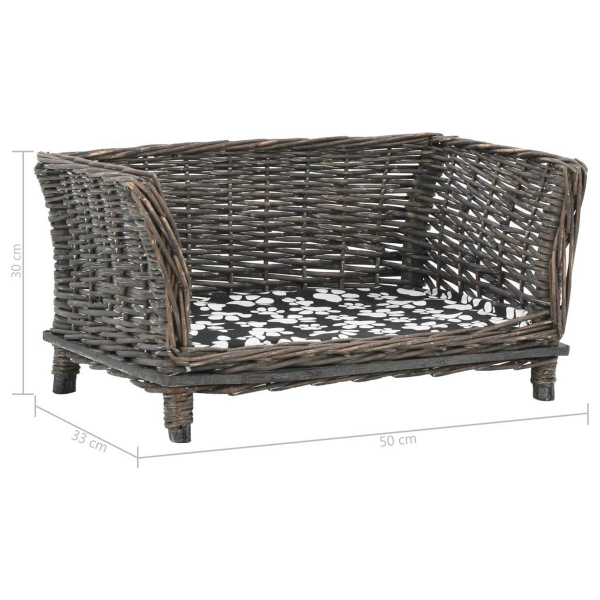 VIDAXL Panier pour chiens avec coussin Gris 50x33x30 cm Saule naturel