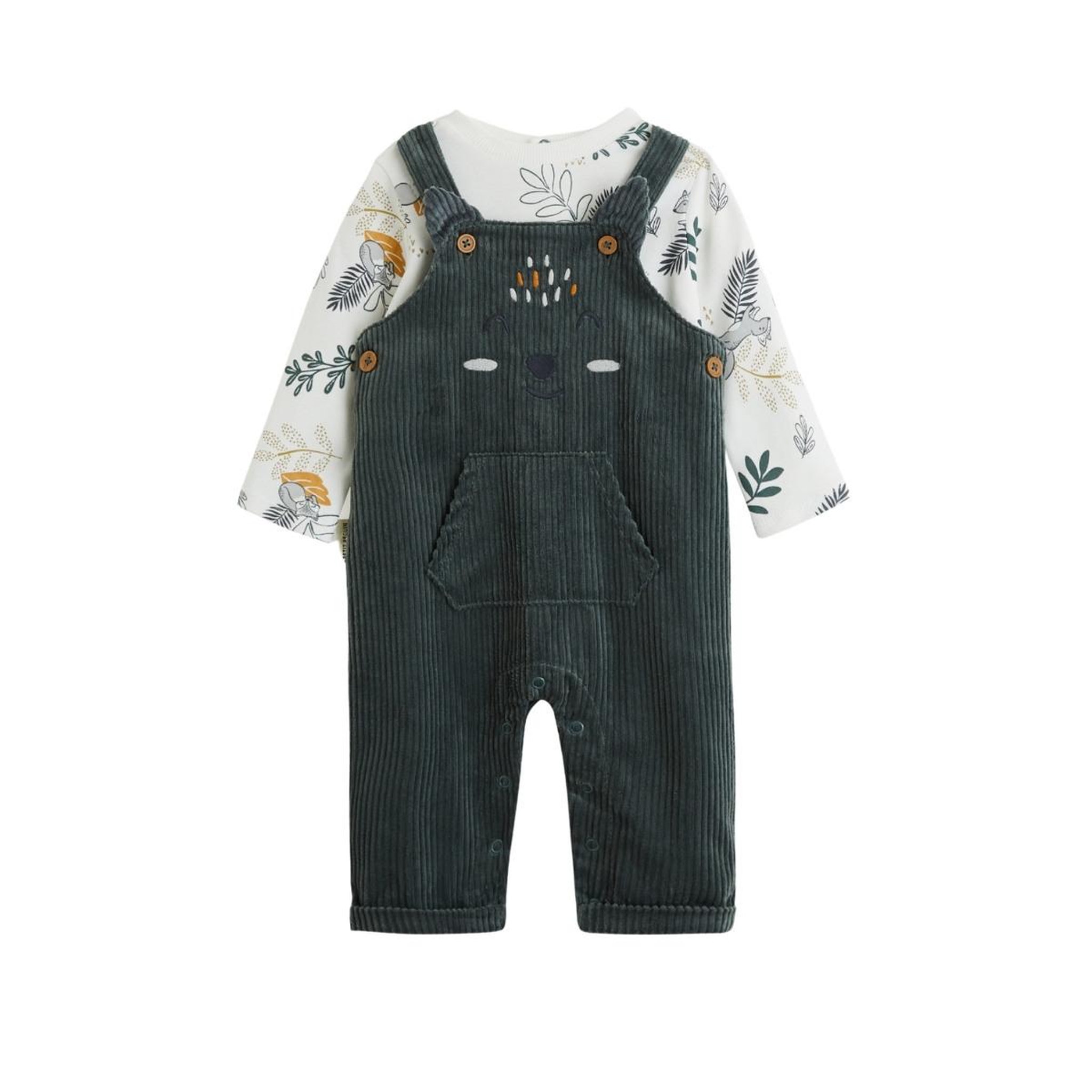 Petit Béguin Ensemble salopette bébé en velours côtelé et t-shirt elliott. Coloris disponibles : Vert