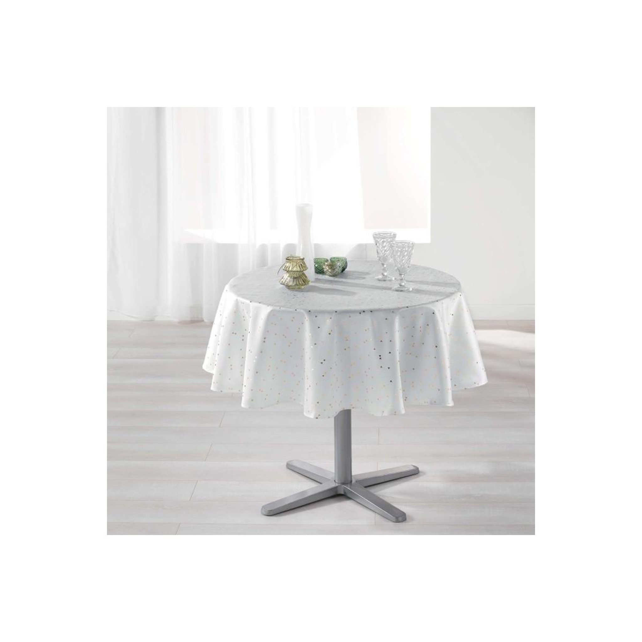 Douceur d'Intérieur Nappe ronde imprimée  shantung  180cm blanc