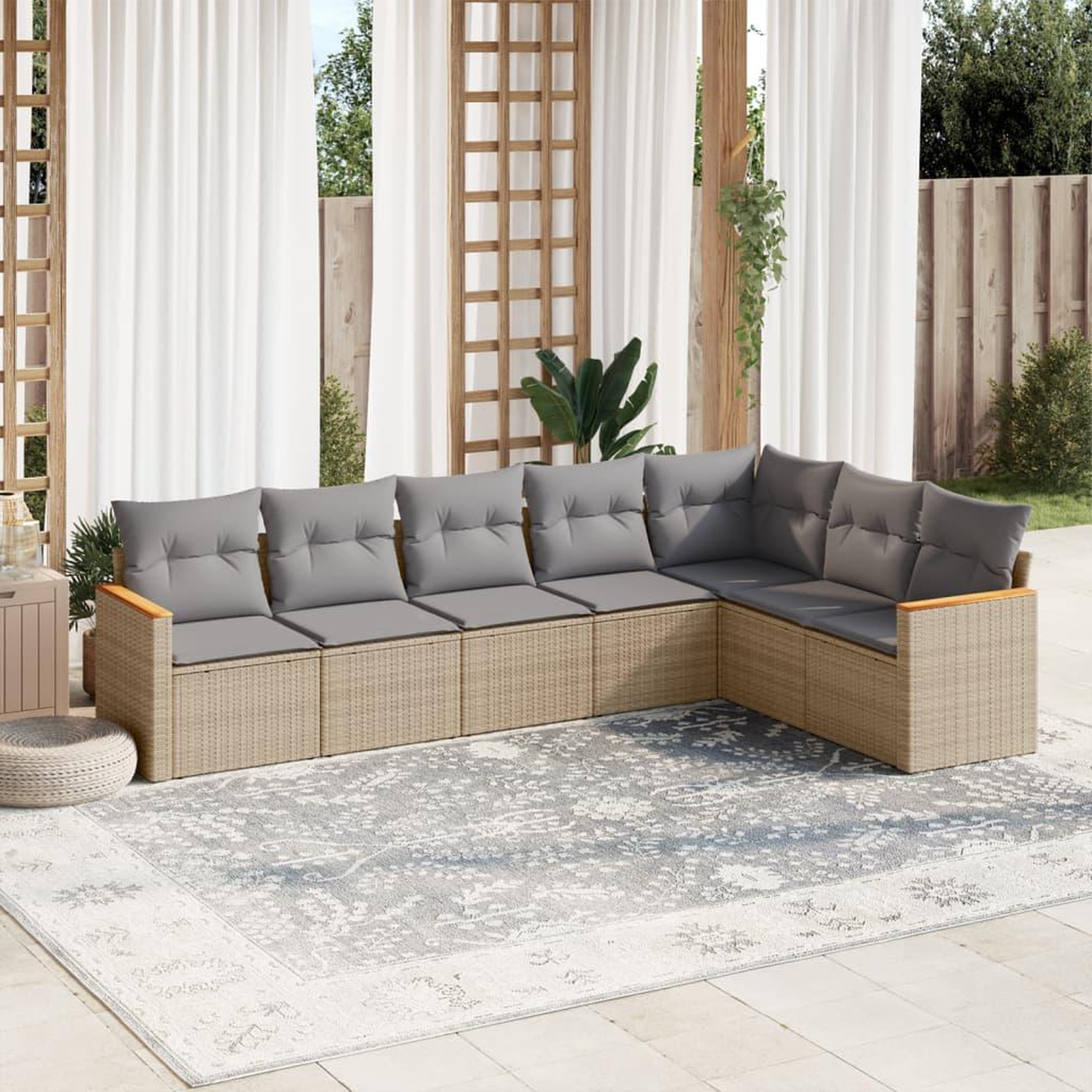 VIDAXL Salon de jardin avec coussins 7 pcs beige resine tressee