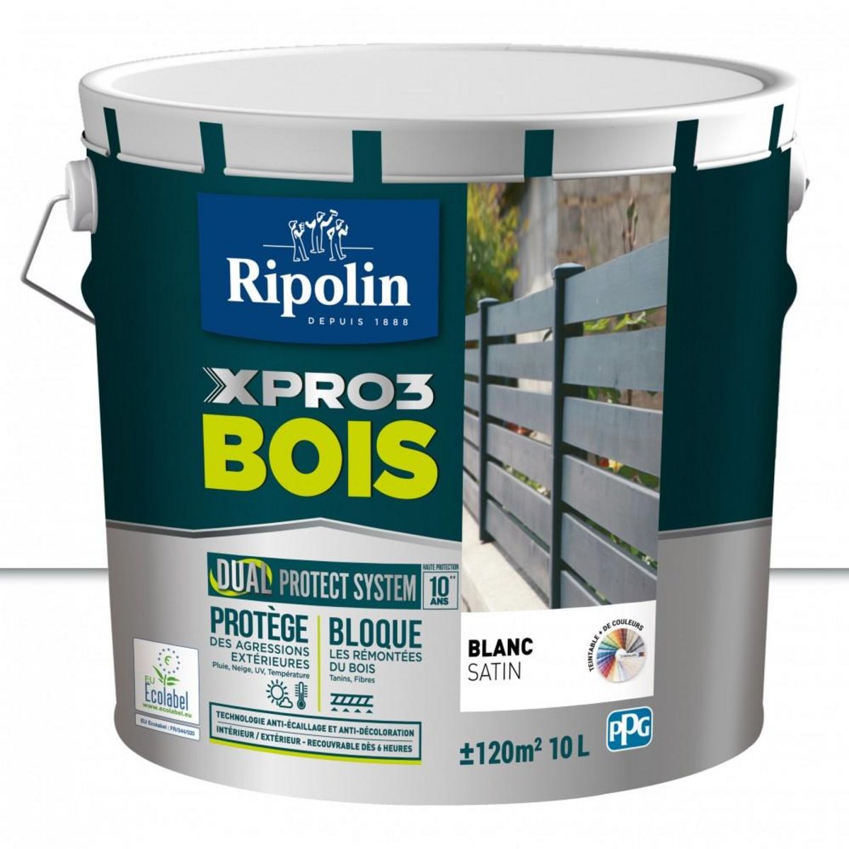 CENTRALE BRICO Peinture bois extérieur / intérieur Xpro3 RIPOLIN, blanc satiné 10 l