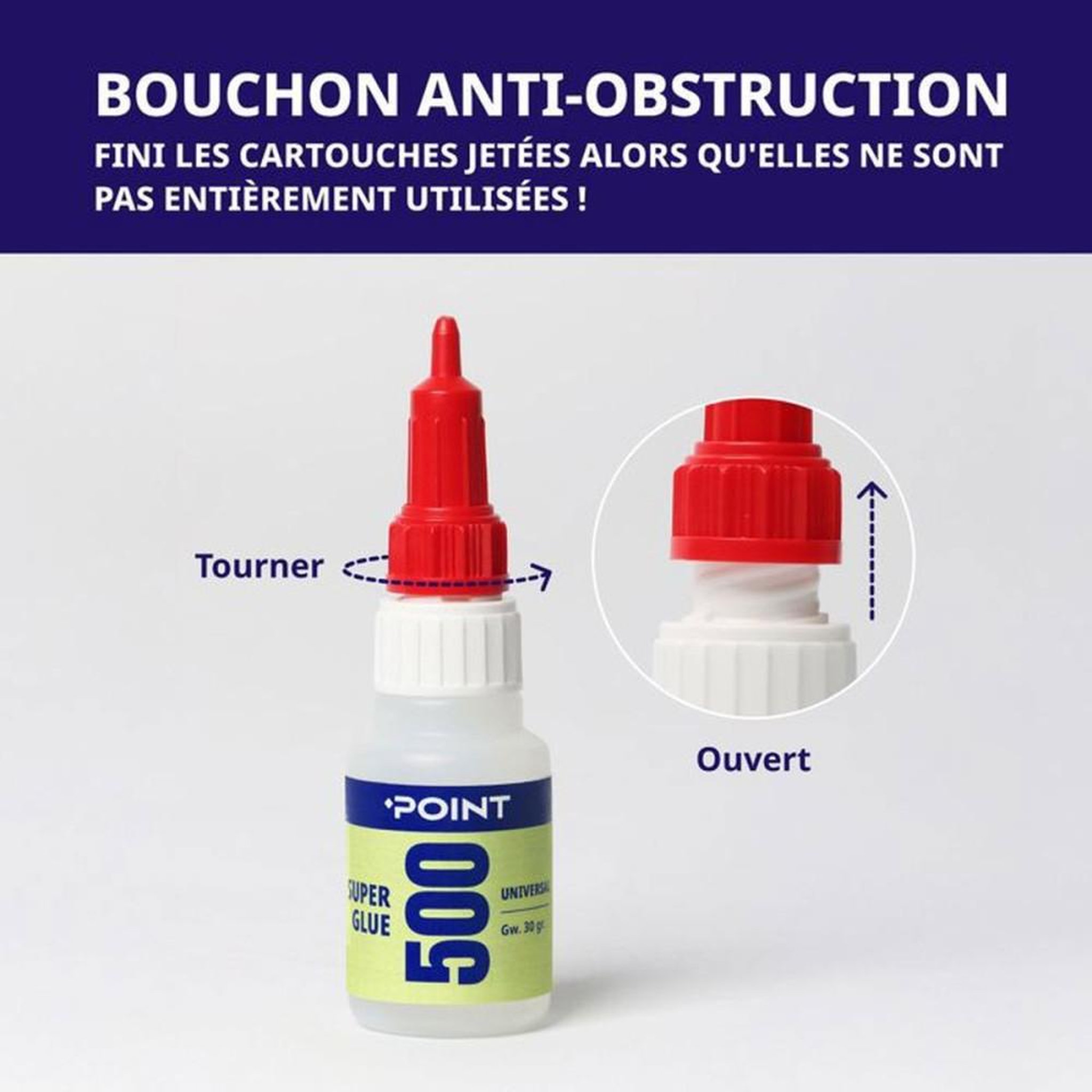 Voir la diapositive 2 : POINT Super Glue cyanoacrylate transparente POINT Super Glue 500 30 g, prise ultra-rapide multi-supports