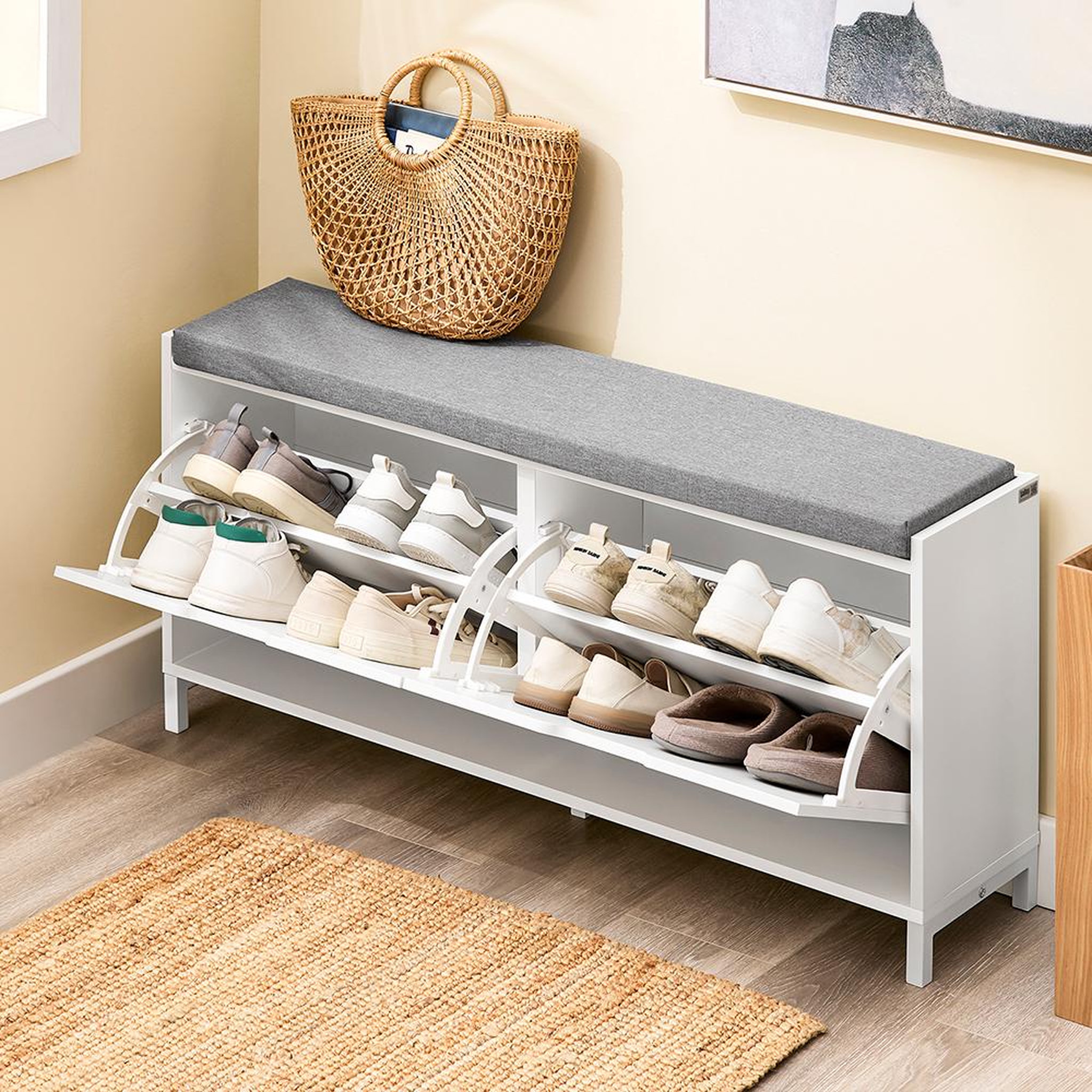 Voir la diapositive 5 : SOBUY SoBuy - Banc de rangement à chaussures avec deux portes - Blanc - 105x24x52cm - FSR151-L-W