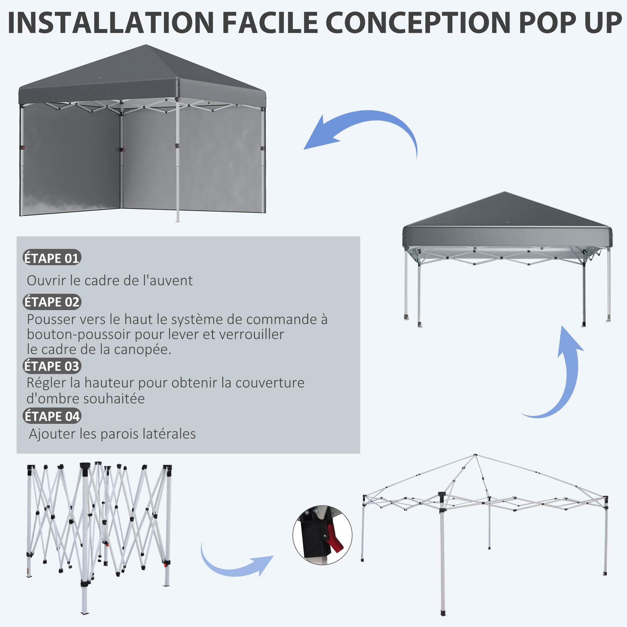 Voir la diapositive 6 : OUTSUNNY Tonnelle barnum pop-up UV 30+ sac transport inclus anthracite