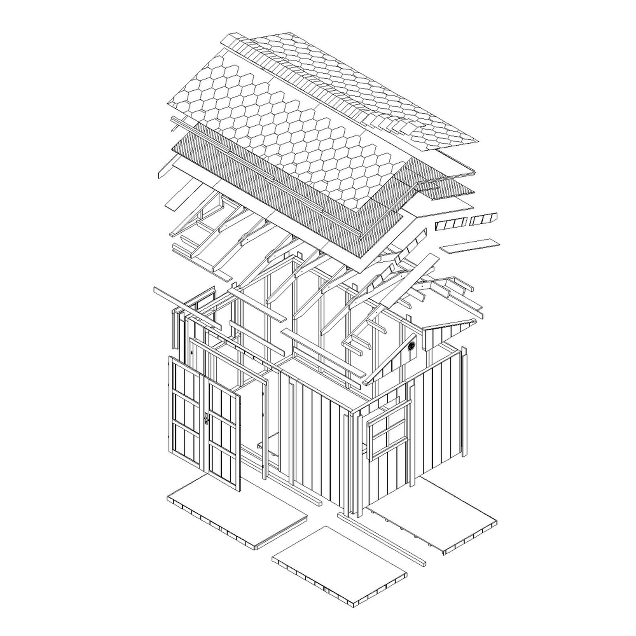 Voir la diapositive 6 : TIMBELA Abri de Jardin Qualité Premium 8,68 m² H252x250x412cm Avec un sol et des bardeaux bitumineux M914A