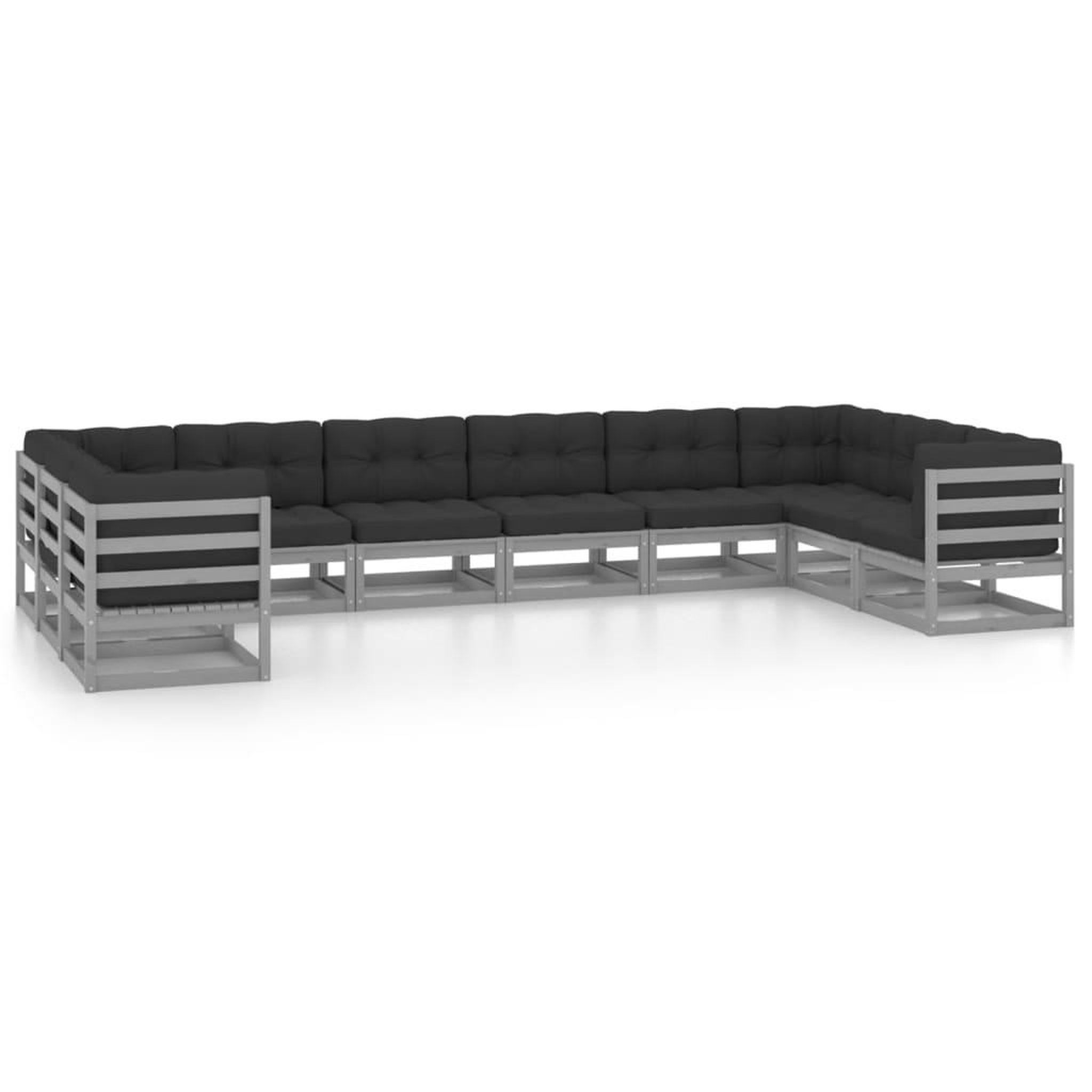 Voir la diapositive 2 : VIDAXL Salon de jardin 10 pcs avec coussins Gris Bois de pin massif