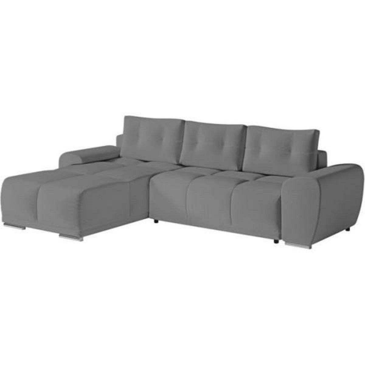 LOUNGITUDE Canapé d'angle gauche 4 places convertible CASSANDRA avec coffre en tissu - Gris - L270 x P181 x H89cm - LOUNGITUDE