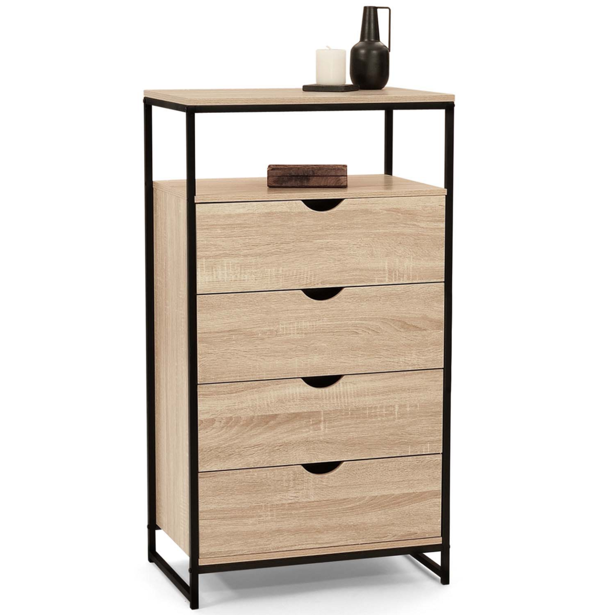 ID MARKET Chiffonnier 4 tiroirs DETROIT 60 cm commode design industriel avec étagère
