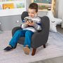Voir la diapositive 2 : HOMCOM Fauteuil enfant oreilles grand confort accoudoirs assise dossier garnissage mousse haute densité piètement bois hévéa verni lin gris