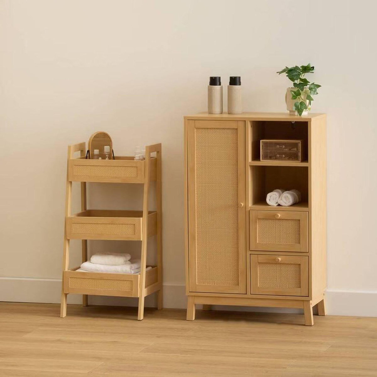 FIVE Meuble de rangement en rotin 2 tiroirs et 1 porte CANE - Marron