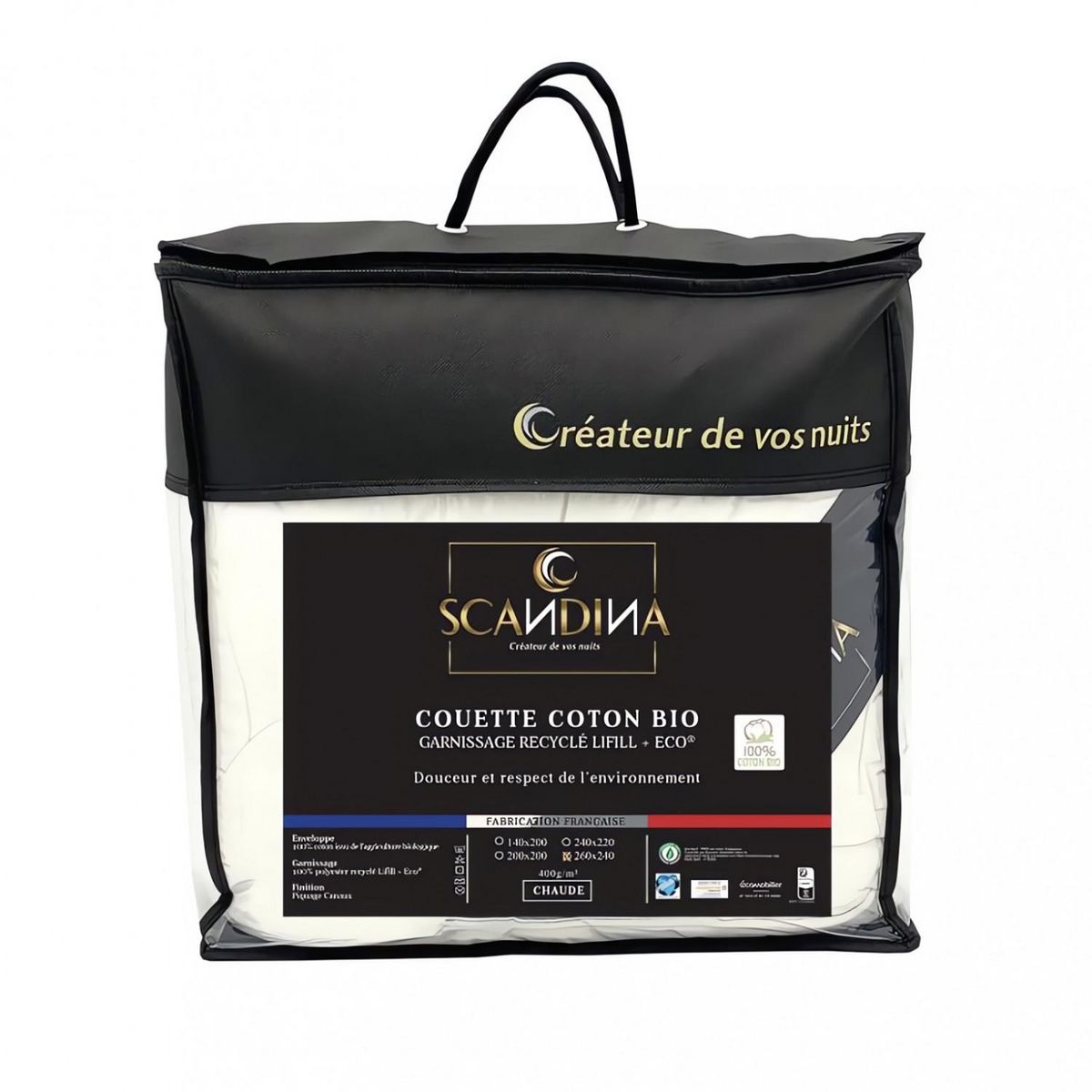 SOLEIL D'OCRE Couette blanche COTON BIO, par Soleil d'ocre. Fabrication française.